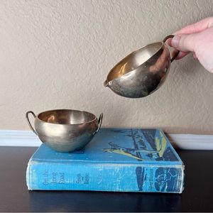 Vintage solid brass Sugar Bowl & Creamer, Hand Hammered, Folk Metal smithing